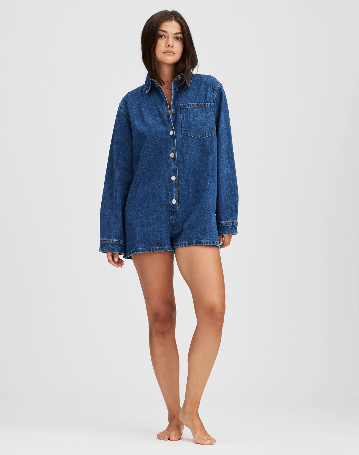 Long Sleeve Denim Romper