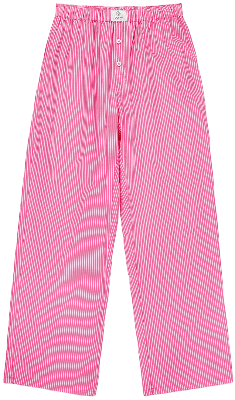 striped boxer pants flat lay - flamingo stripe