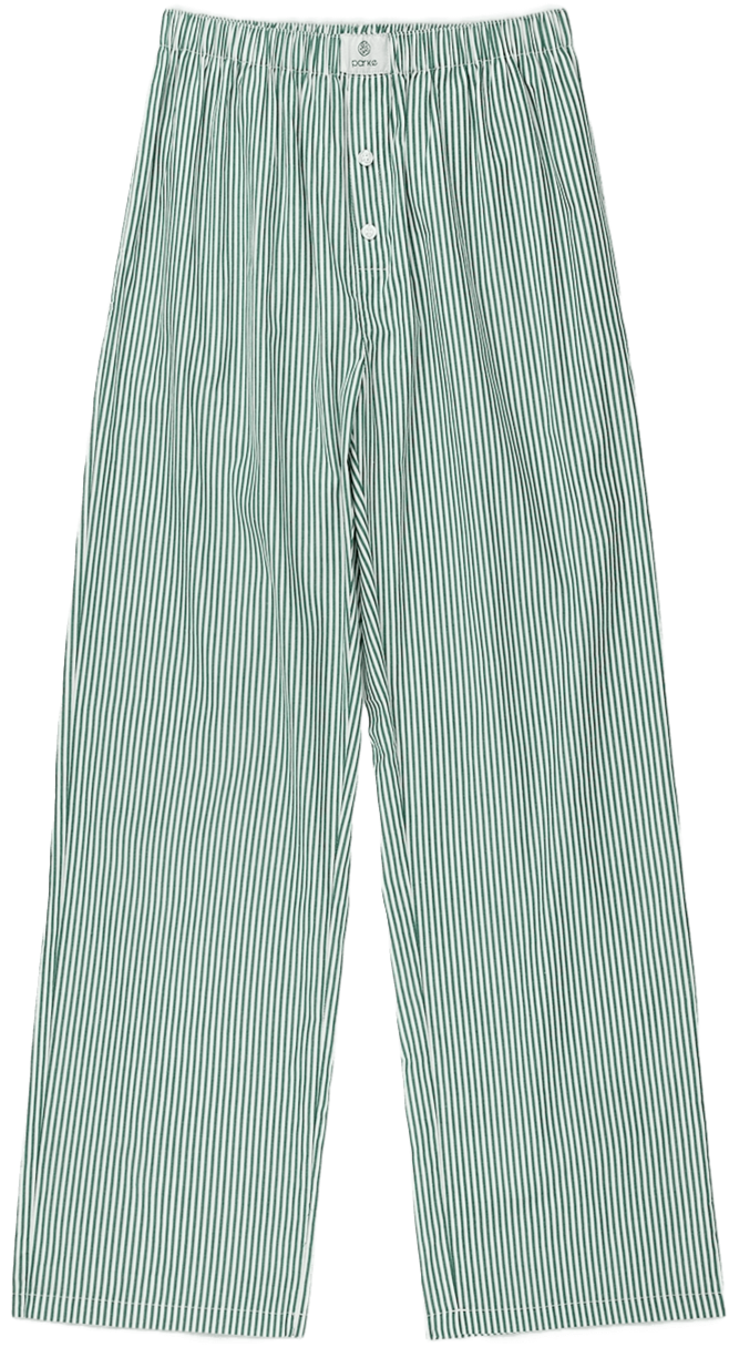 striped boxer pants flat lay - hunter green stripe