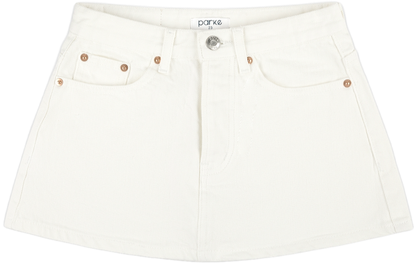 white denim mini skirt flat lay - white