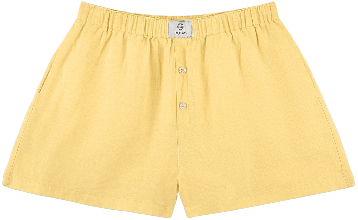 linen boxer short flat lay - sunshine