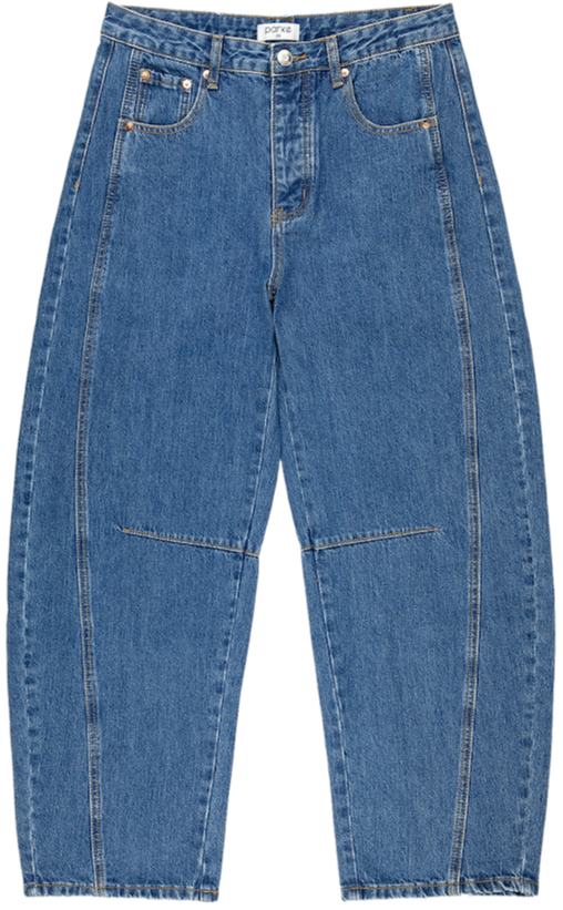 med wash horseshoe jean flat lay -med wash