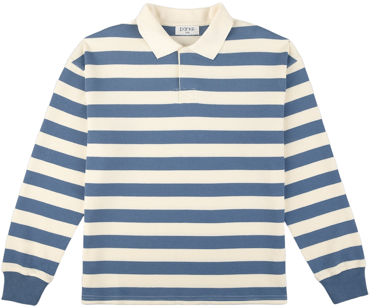 striped rugby flat lay - blue + white stripe