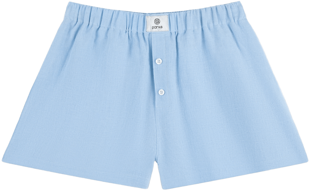 linen boxer short flat lay - sky