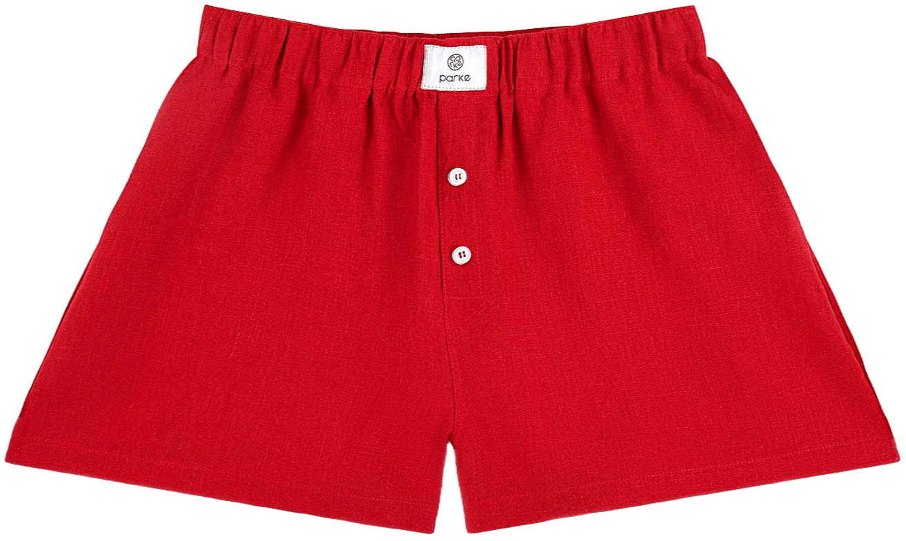 linen boxer short flat lay - cherry