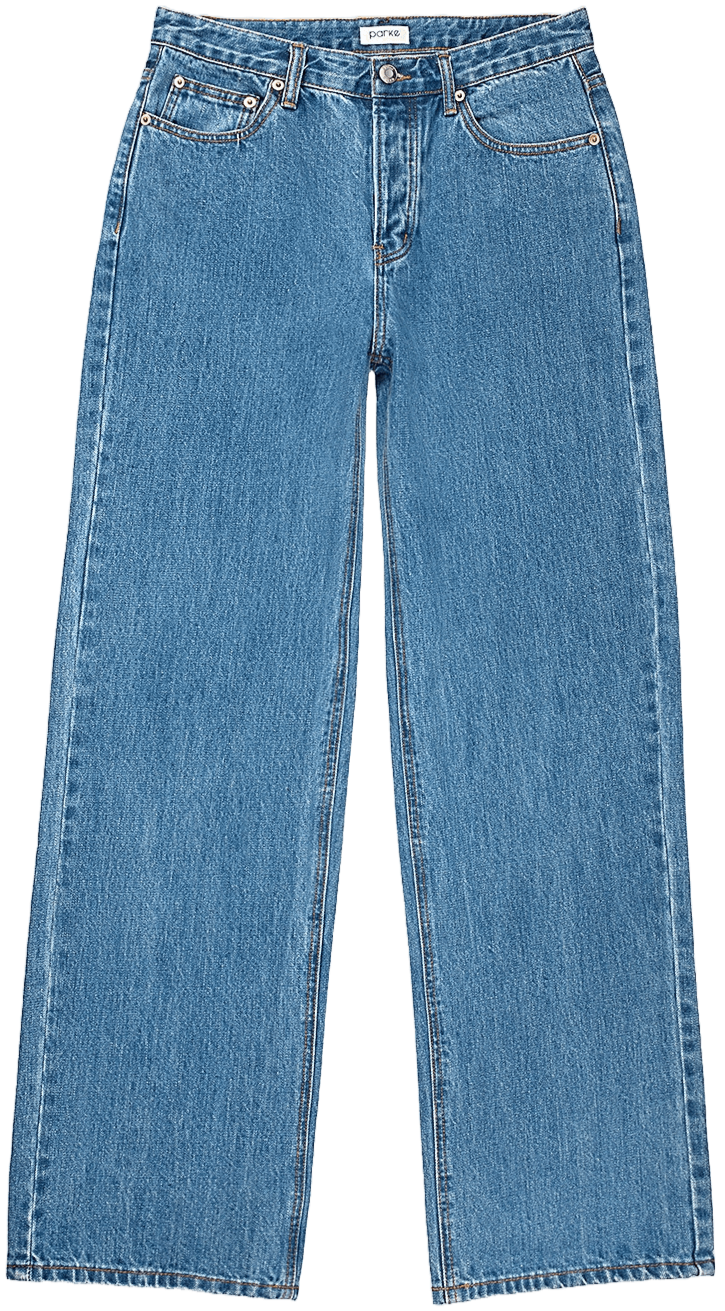 med wash classic straight jean flat lay - medium wash