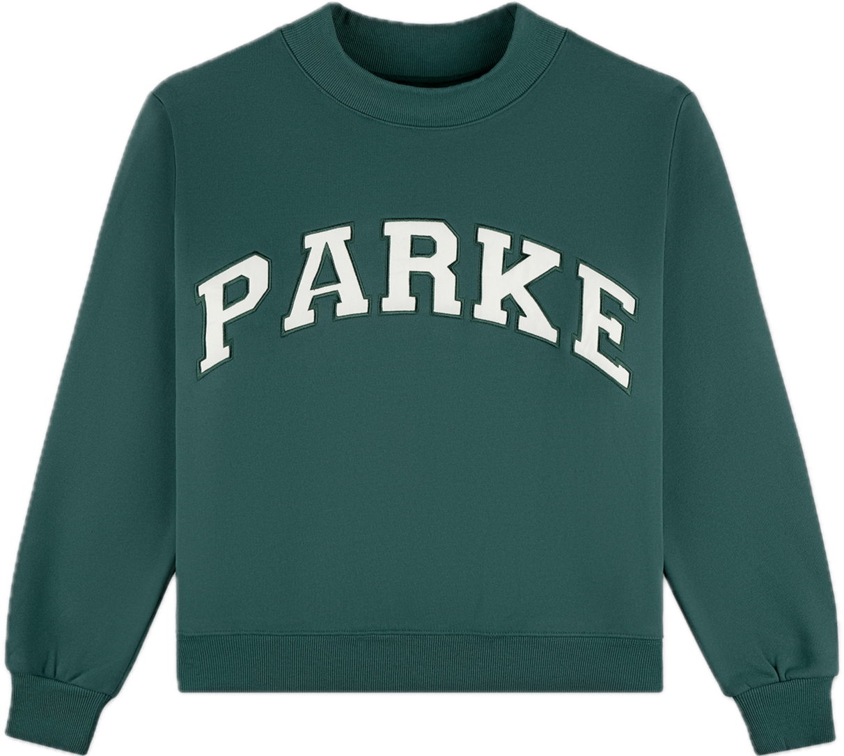 varsity mockneck flat lay -evergreen + white