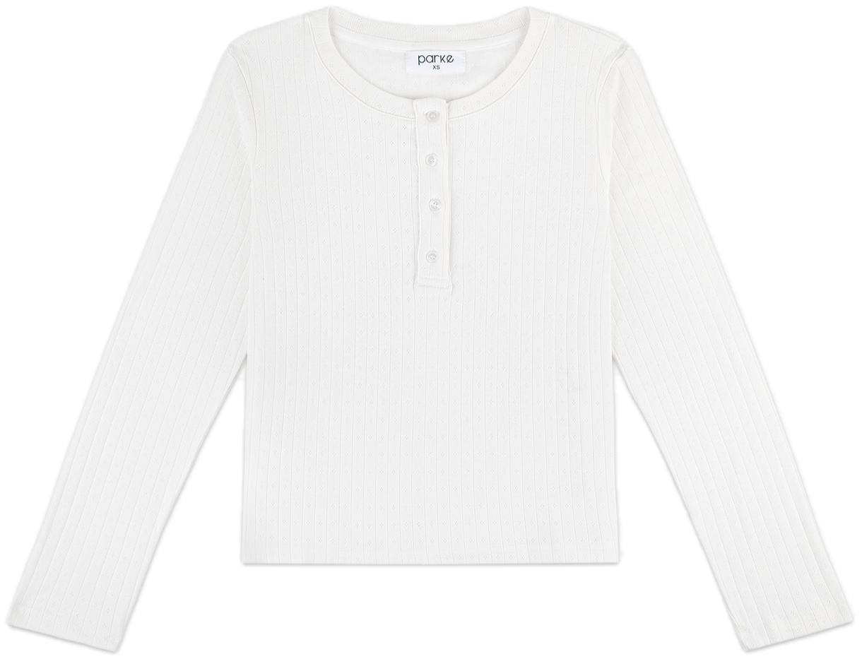 white Pointelle Henley flat lay - white