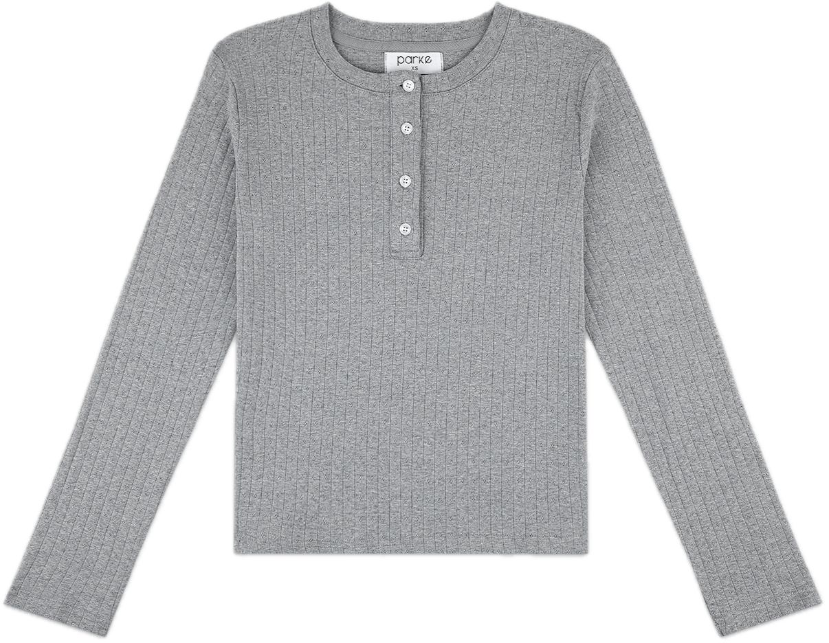 grey pointelle Henley flat lay - grey