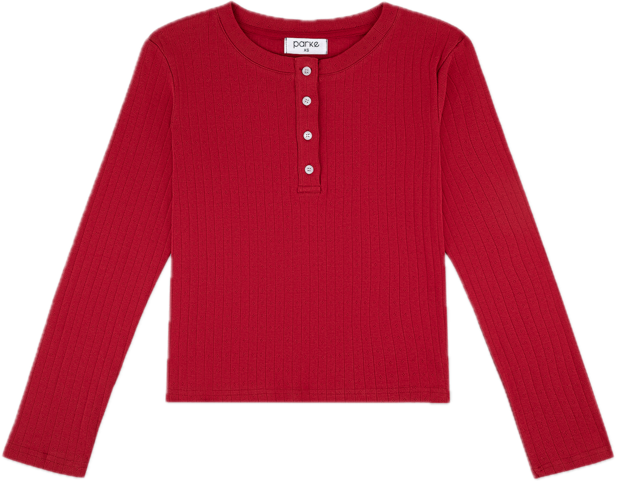 BurgundyPointelle Henley flat lay - Burgundy