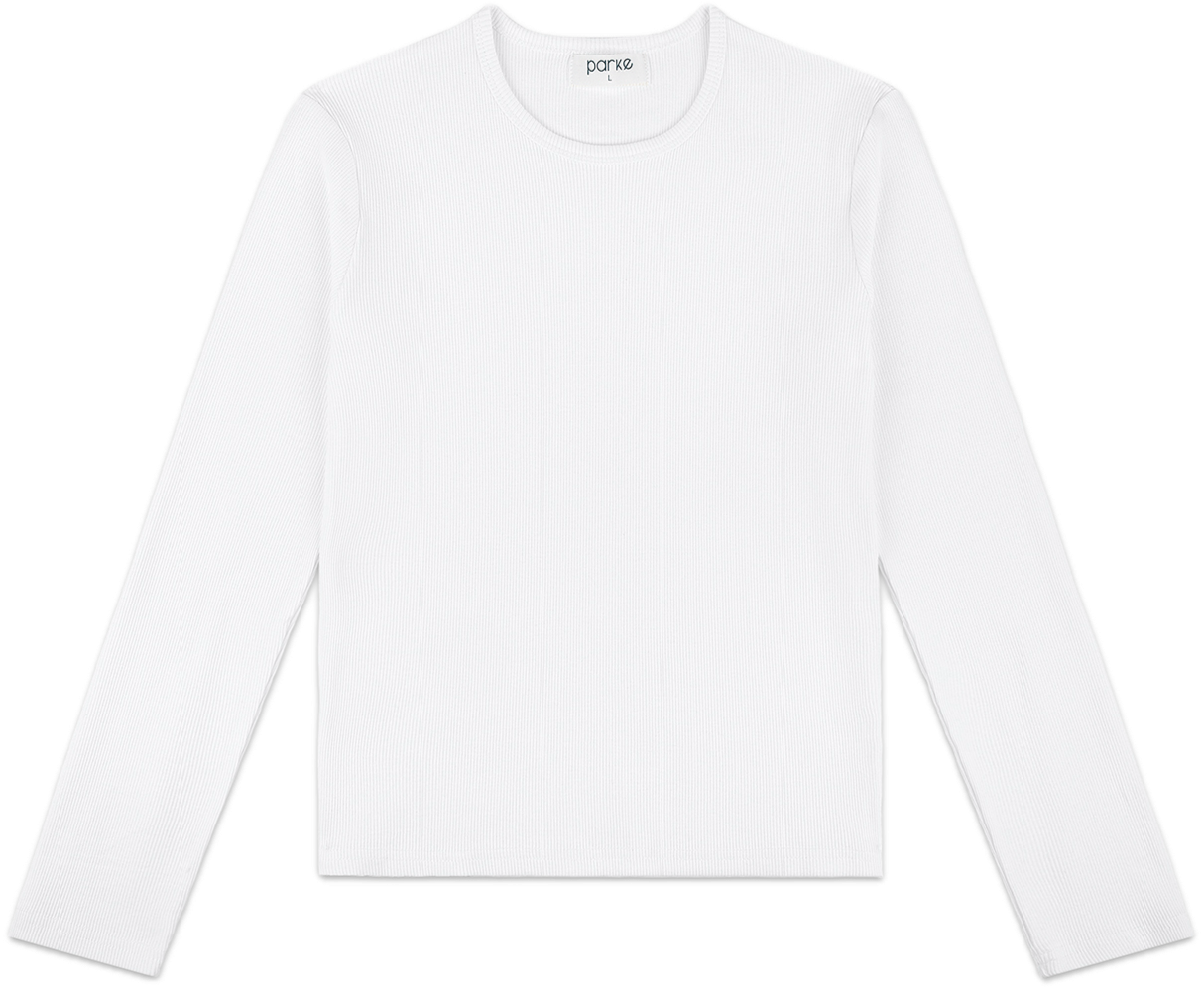 white long sleeve ribbed flat lay - white