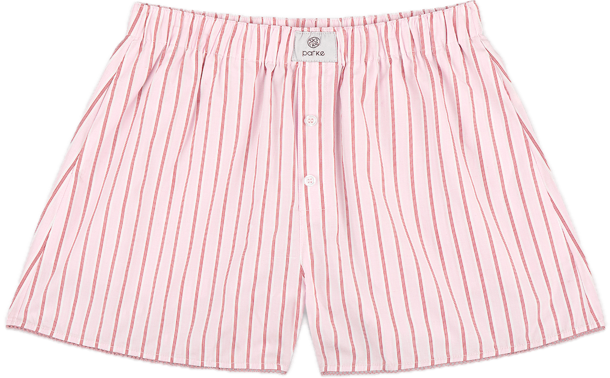 light pink frill boxer short flat lay -light pink stripe