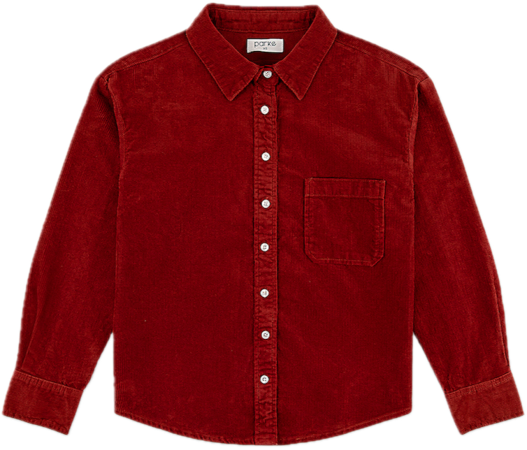 burgundy cord button up shirt flat lay - burgundy