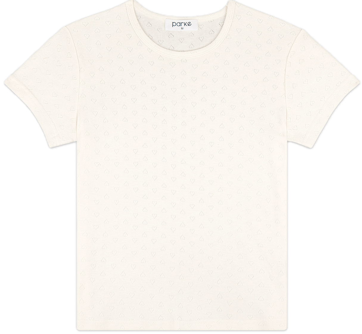 white heart pointelle tee flat lay -white