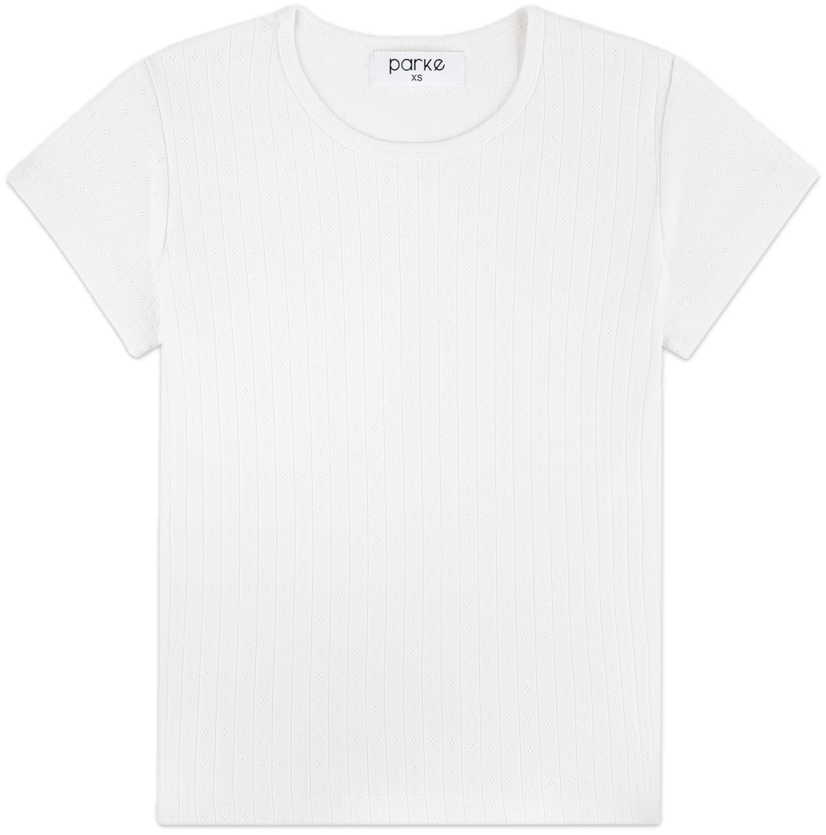 white pointelle tee flat lay - white