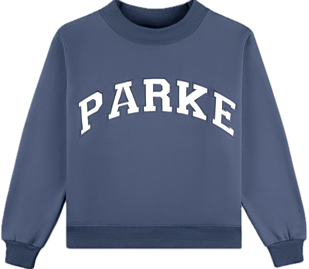 varsity mockneck flat lay -sapphire + white