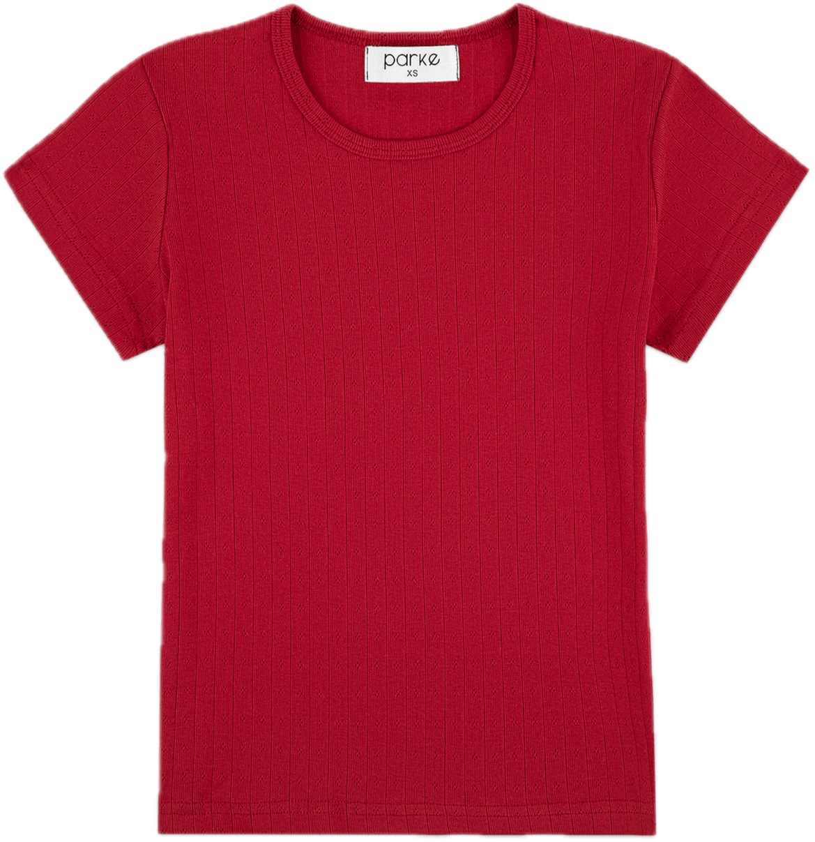 burgundy pointelle tee flat lay - burgundy