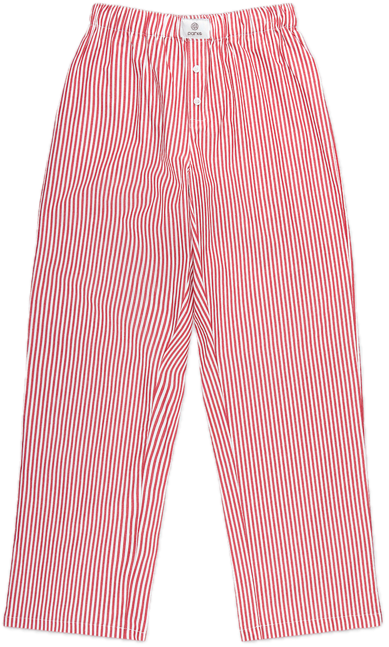 striped boxer pants flat lay - maroon stripe