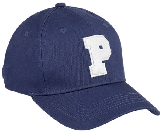 Navy P Baseball hat flat lay -Navy
