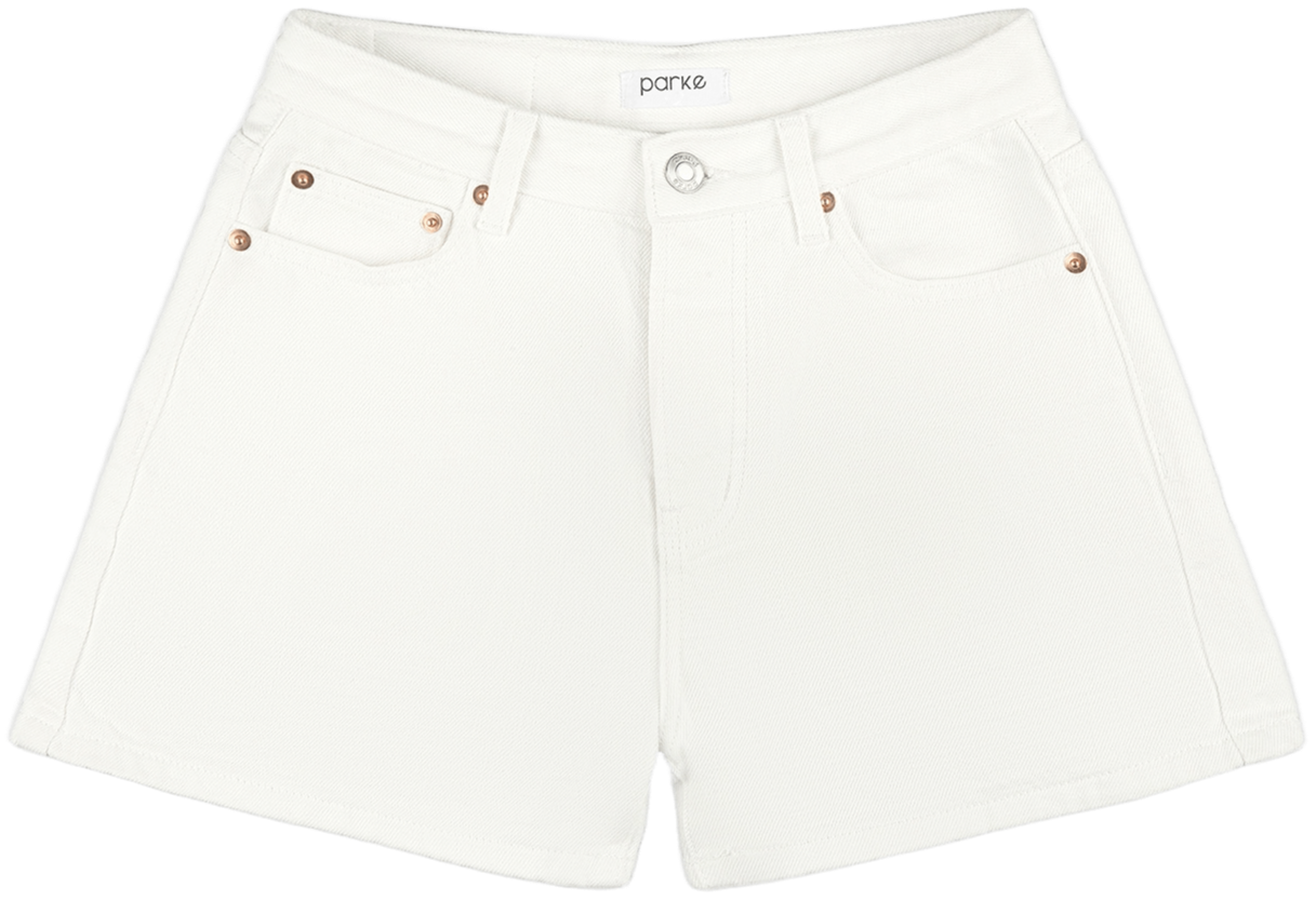 white 90s short flat lay -white