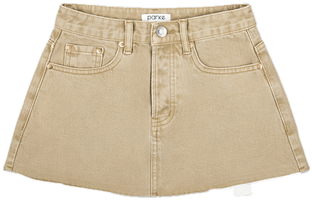 camel denim mni skirt flat lay -camel