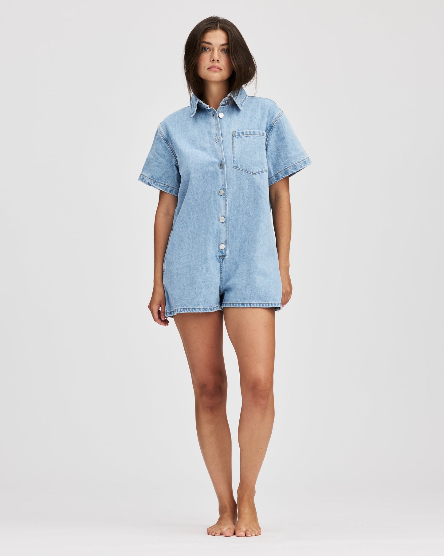 Short Sleeve Denim Romper