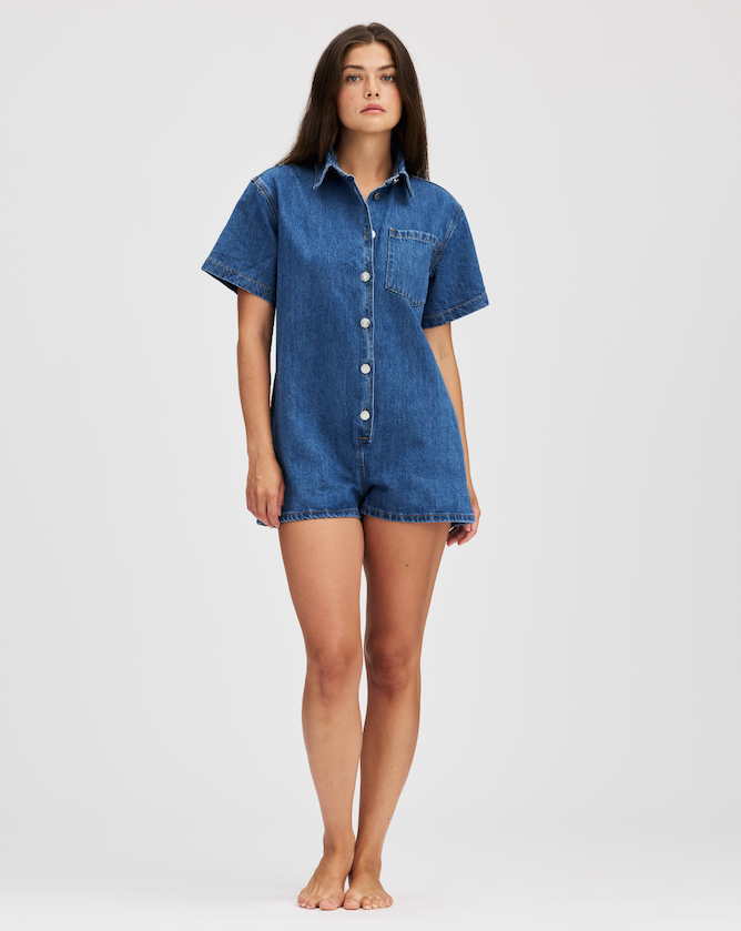 Short Sleeve Denim Romper