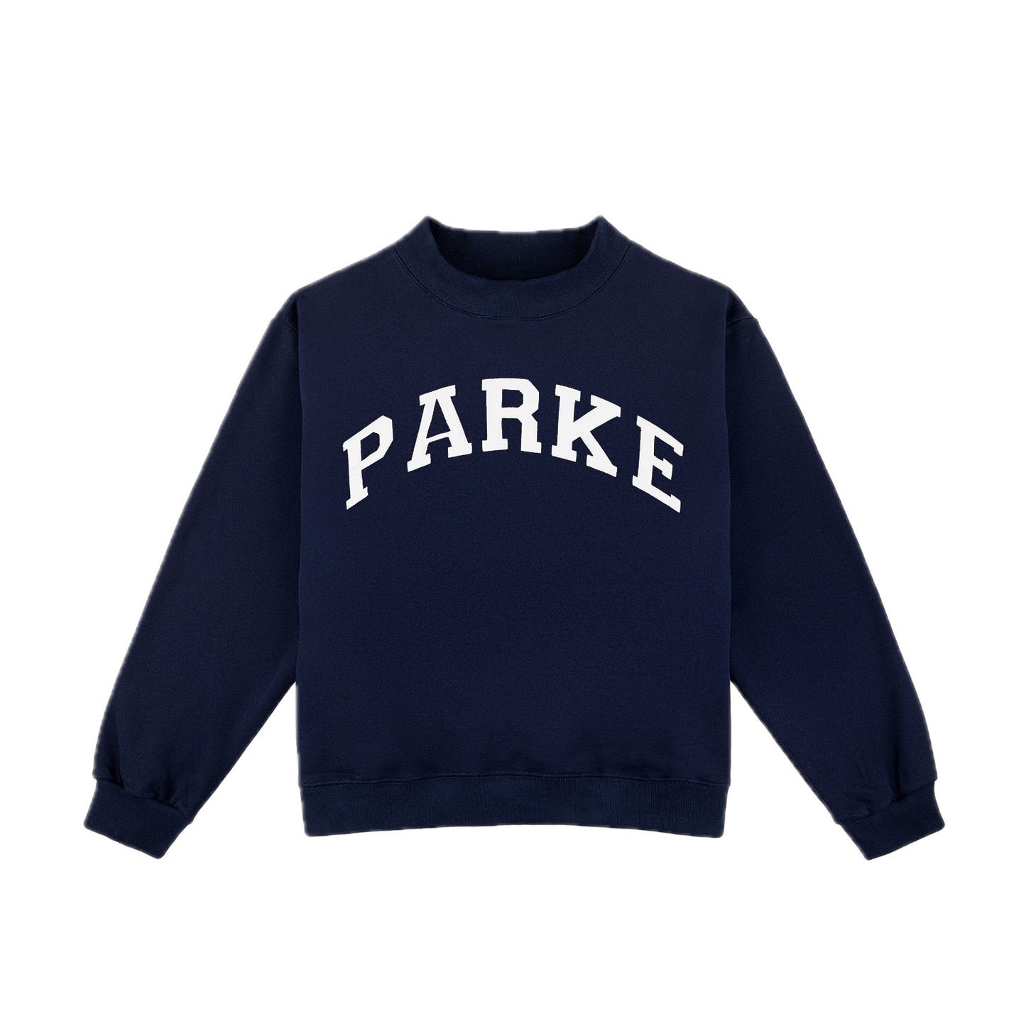 varsity mockneck flat lay -navy + white