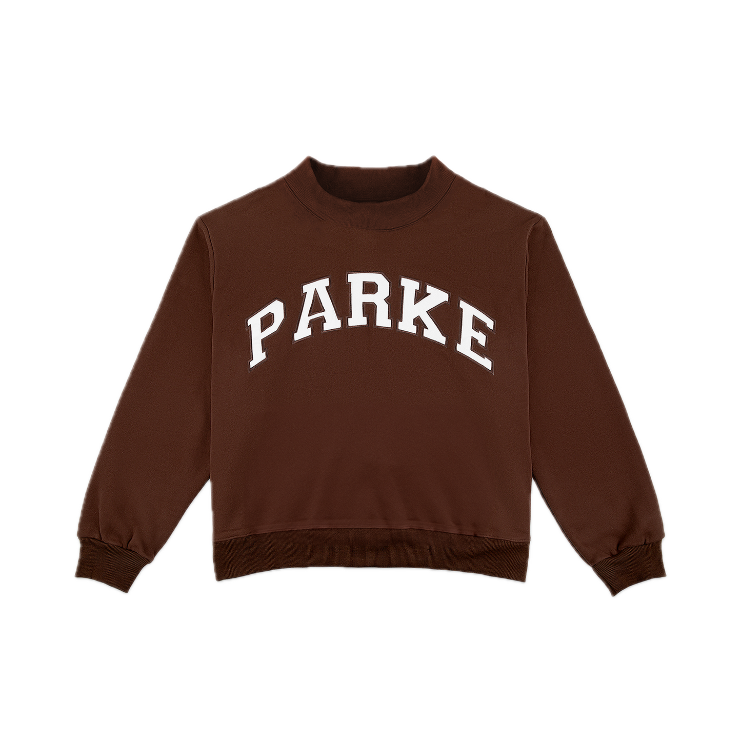 varsity mockneck flat lay -chocolate brown + white