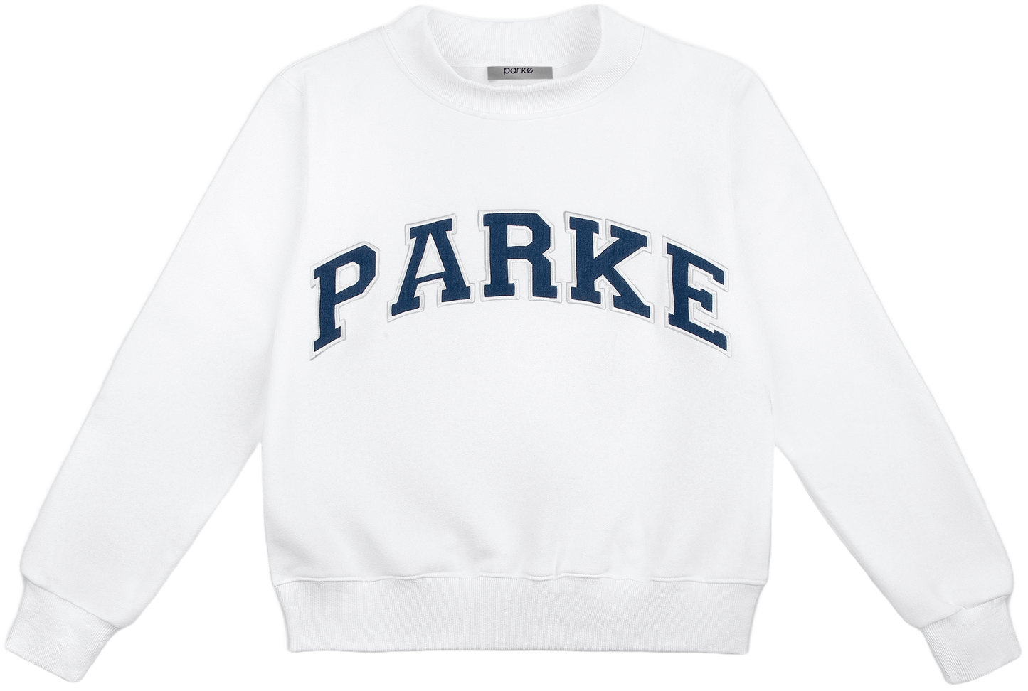 white + navy varsity mockneck flat lay -white + navy