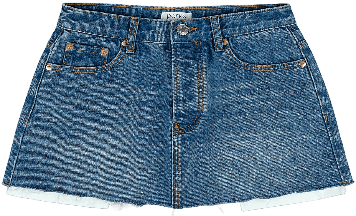 denim min skirt flat lay -med wash