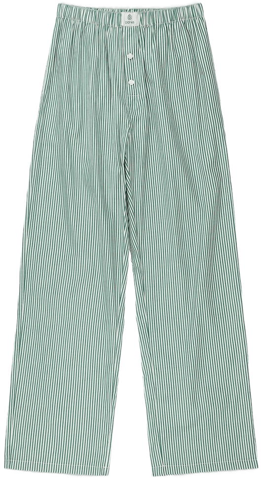 striped boxer pants flat lay - hunter green stripe