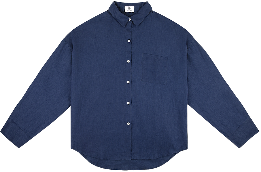 midnight linen boyfriend button down flat lay- midnight