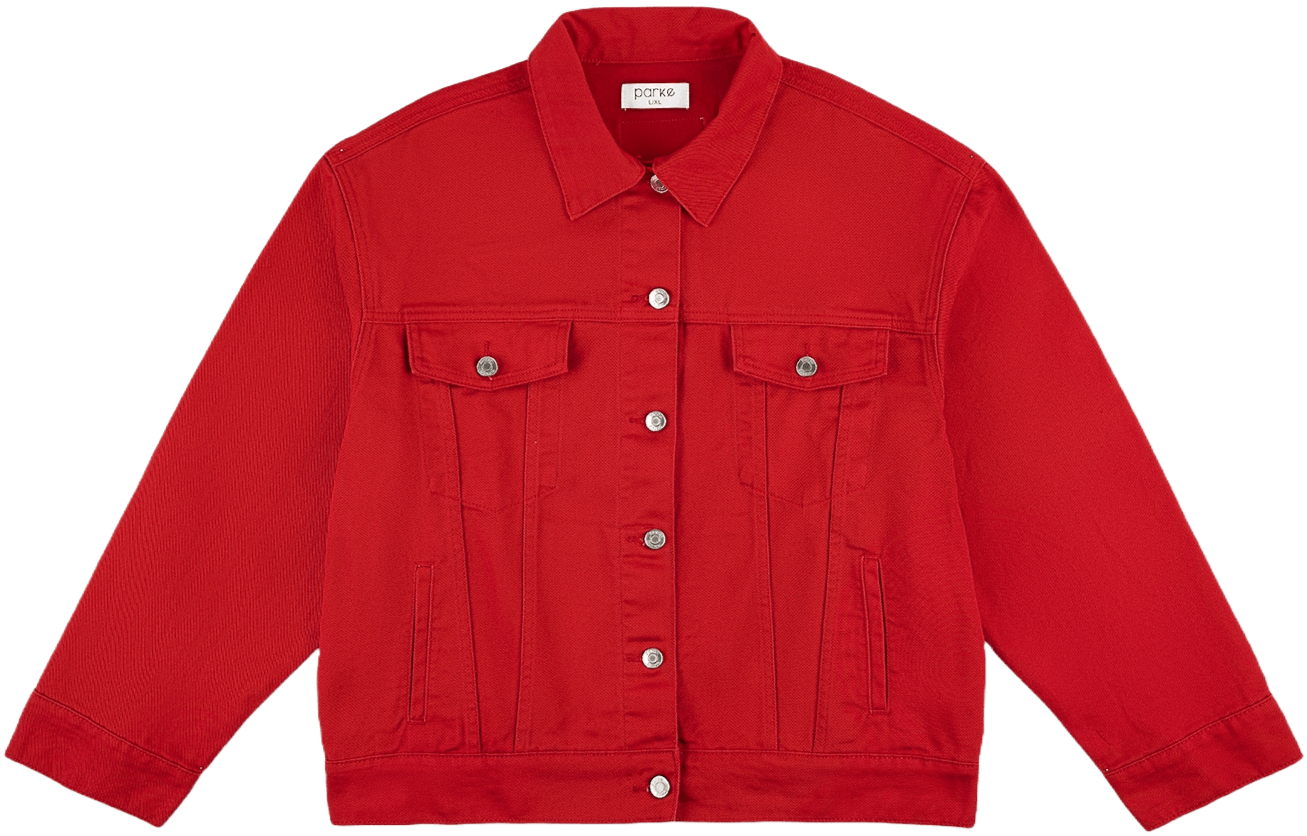 washed red oversized jean jacket flat lay - washed red