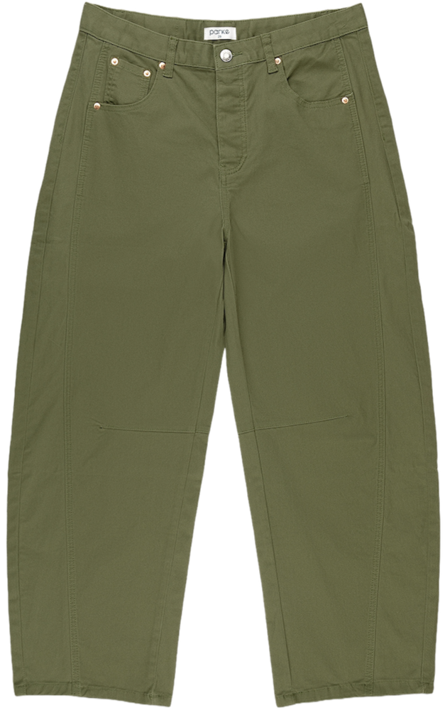 army green cotton twill horseshoe pant flat lay - army green