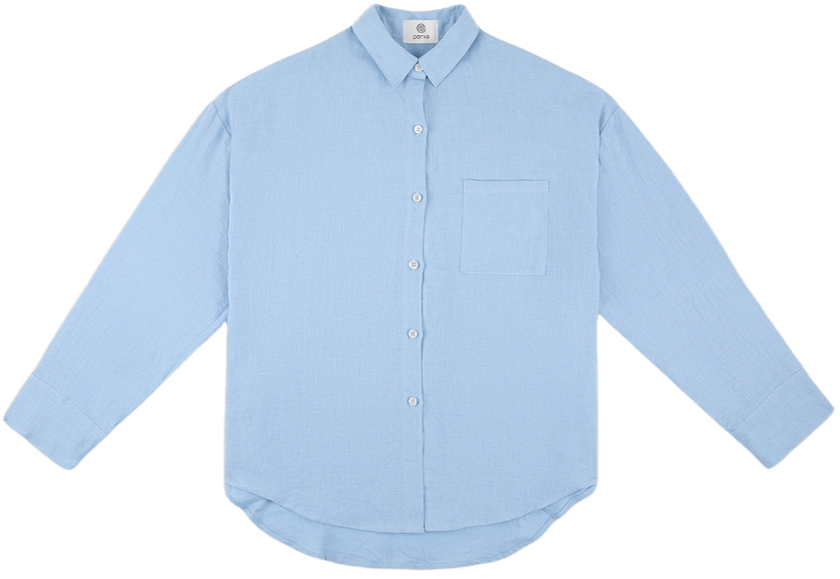 sky linen boyfriend button down flat lay- sky