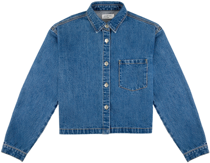 med wash cropped denim shirt flat lay -med wash