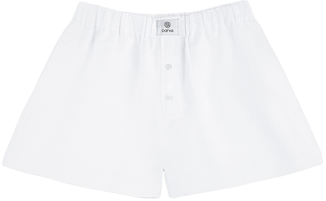 linen boxer short flat lay - white