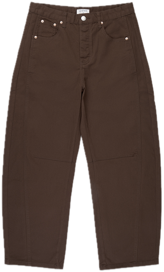 chocolate brown cotton twill horseshoe pant flat lay - chocolate brown