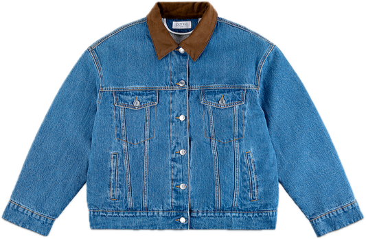 sherpa lined denim jacket flat lay - med wash