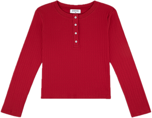 BurgundyPointelle Henley flat lay - Burgundy
