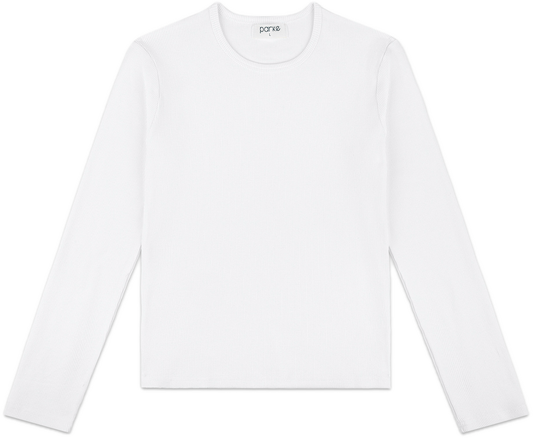 white long sleeve ribbed flat lay - white