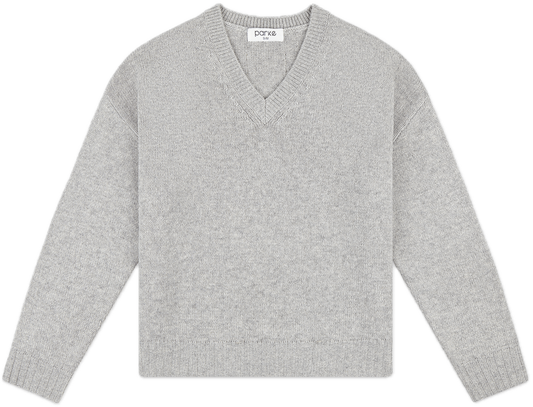 v neck sweater flat lay -heather grey