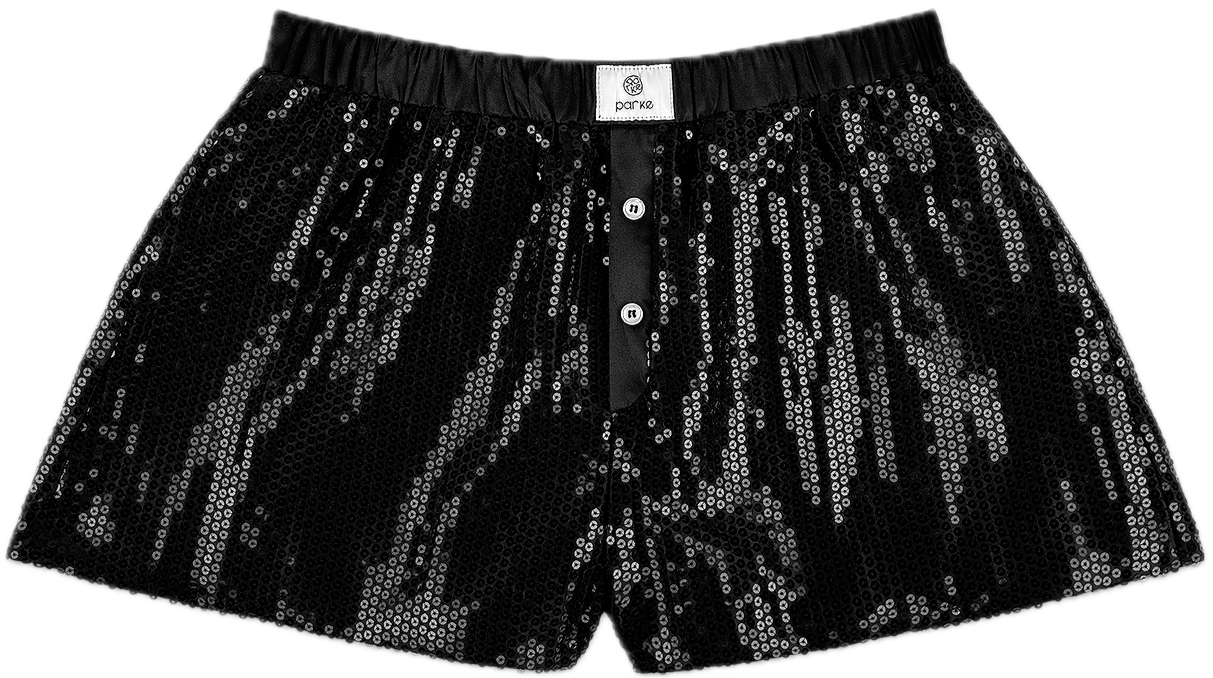 black sequin boxer short flat lay - black