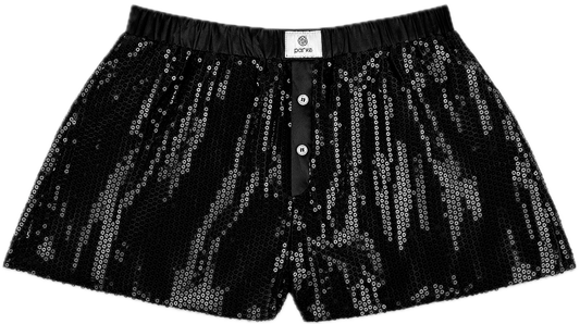 black sequin boxer short flat lay - black