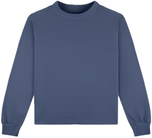 sapphire waffle mockneck flat lay -sapphire