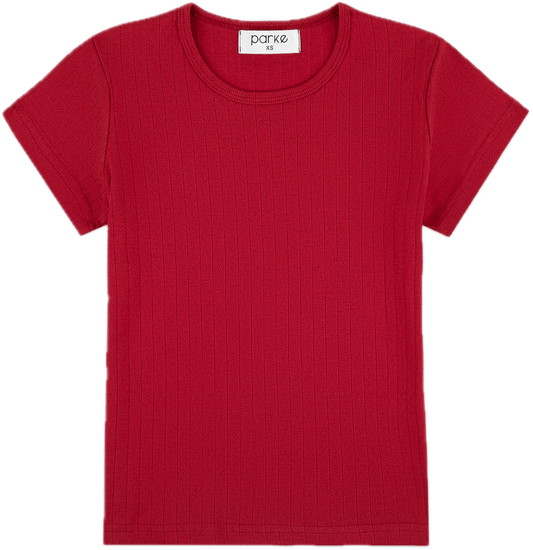 burgundy pointelle tee flat lay - burgundy