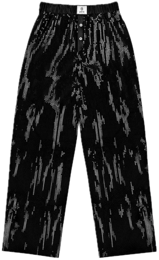 black sequin boxer pant flat lay -black